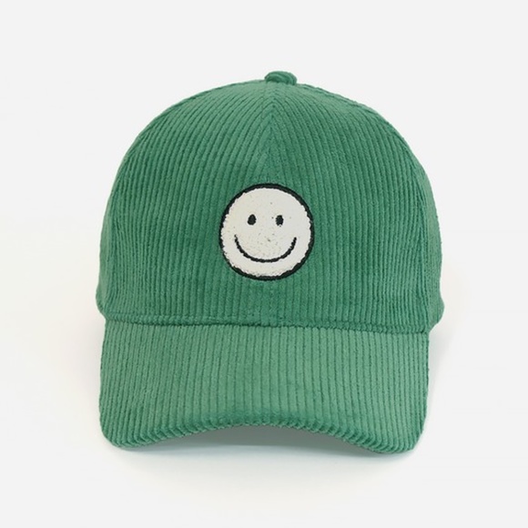 Accessories - SOLD OUT Sage Green Smile Face Chenille Patch Corduroy Baseball Cap Hat Casual